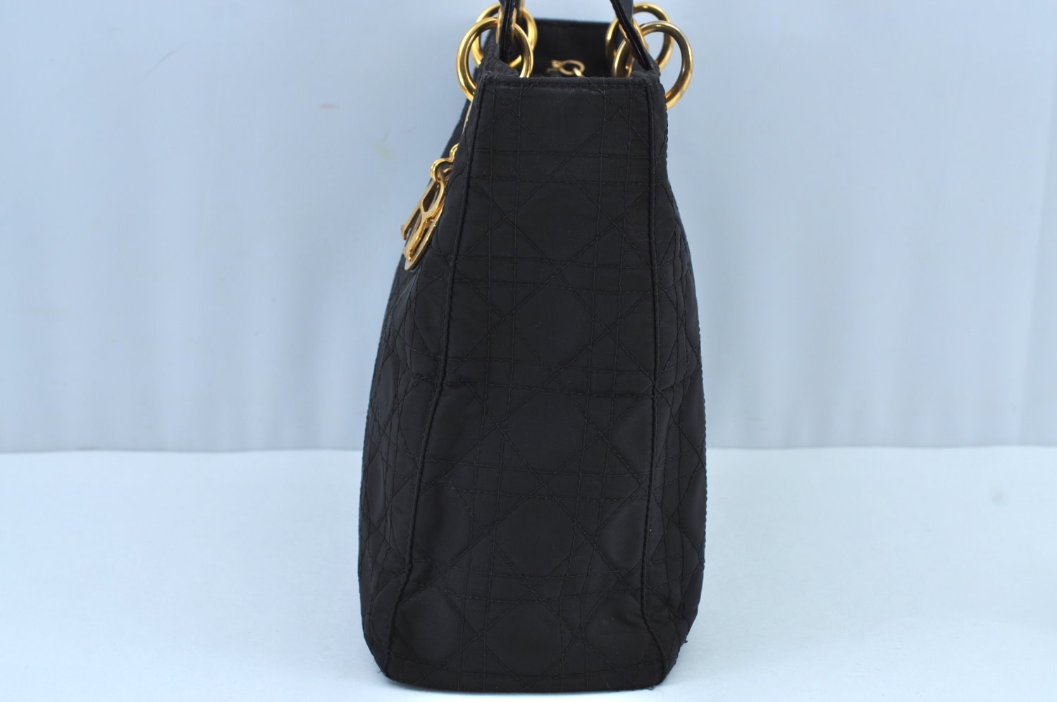 Authentic Christian Dior Lady Dior Cannage Nylon 2Way Hand Bag Black CD K9145