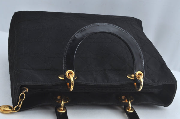 Authentic Christian Dior Lady Dior Cannage Nylon 2Way Hand Bag Black CD K9145