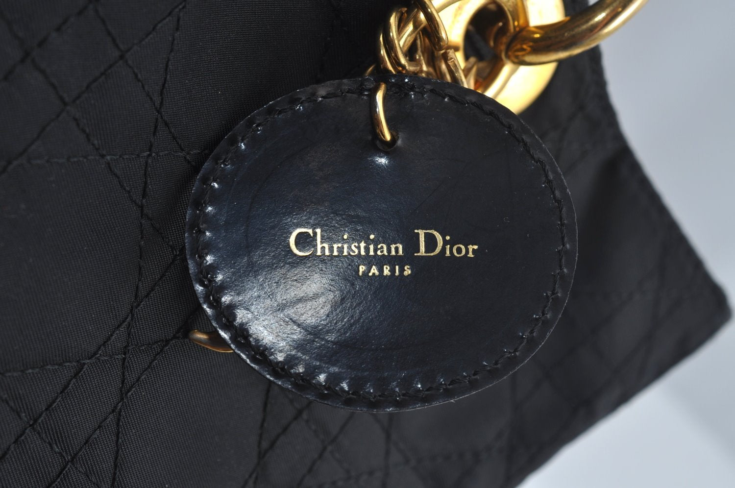 Authentic Christian Dior Lady Dior Cannage Nylon 2Way Hand Bag Black CD K9145