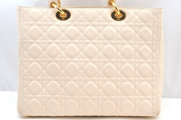 Authentic Christian Dior Lady Dior Lamb Skin Cannage 2Way Hand Bag White K9149