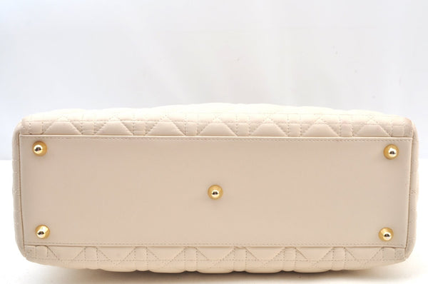 Authentic Christian Dior Lady Dior Lamb Skin Cannage 2Way Hand Bag White K9149