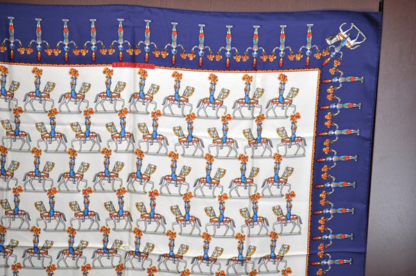 Authentic HERMES Carre 90 Scarf "LES ARTIFICIERS" Silk Navy K9171