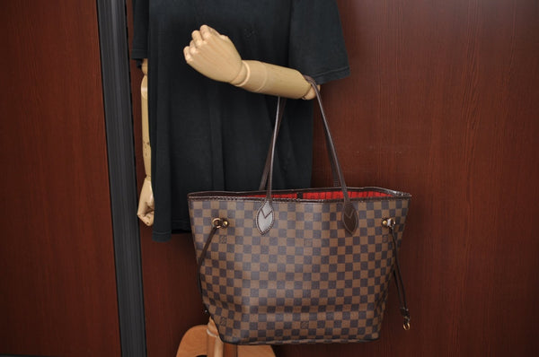 Authentic Louis Vuitton Damier Neverfull MM Shoulder Tote Bag N51105 LV K9188