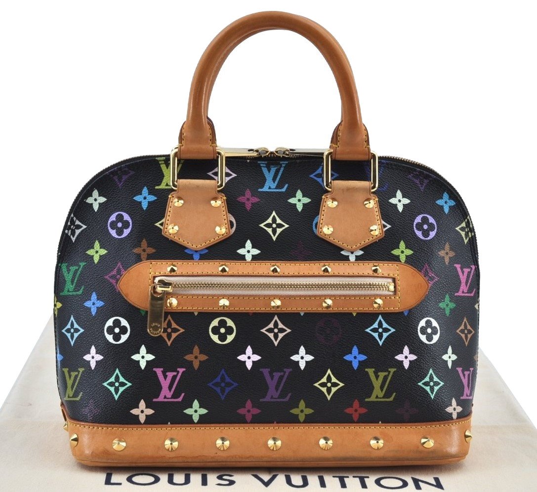 Auth Louis Vuitton Monogram Multicolor Alma PM Black Hand Bag M92646 LV K9196