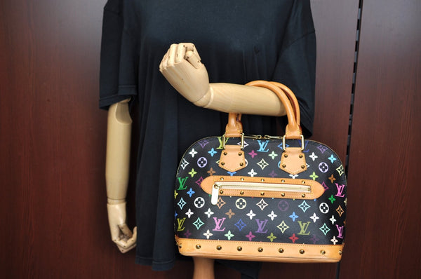 Auth Louis Vuitton Monogram Multicolor Alma PM Black Hand Bag M92646 LV K9196