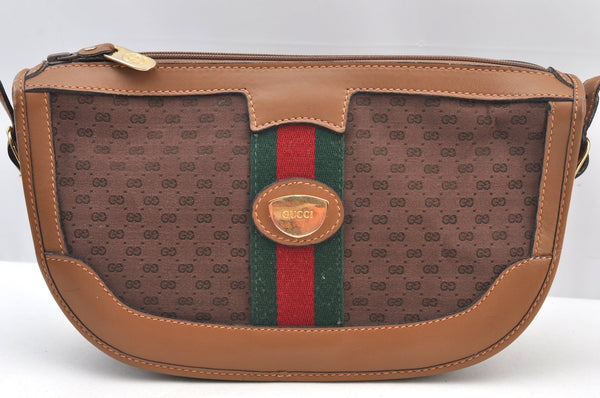 Authentic GUCCI Web Sherry Line Micro GG Shoulder Bag Canvas Leather Brown K9213