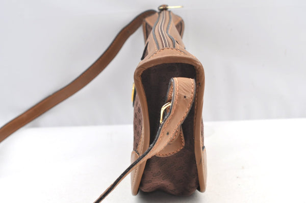 Authentic GUCCI Web Sherry Line Micro GG Shoulder Bag Canvas Leather Brown K9213