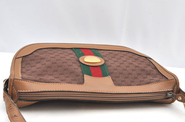 Authentic GUCCI Web Sherry Line Micro GG Shoulder Bag Canvas Leather Brown K9213