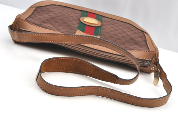 Authentic GUCCI Web Sherry Line Micro GG Shoulder Bag Canvas Leather Brown K9213