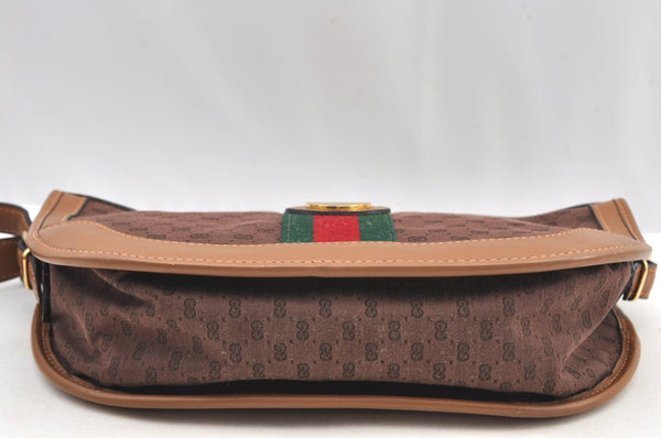 Authentic GUCCI Web Sherry Line Micro GG Shoulder Bag Canvas Leather Brown K9213