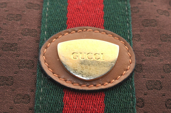 Authentic GUCCI Web Sherry Line Micro GG Shoulder Bag Canvas Leather Brown K9213