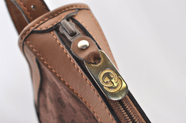 Authentic GUCCI Web Sherry Line Micro GG Shoulder Bag Canvas Leather Brown K9213
