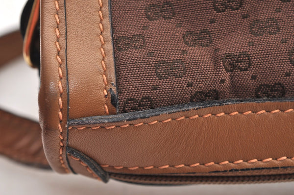 Authentic GUCCI Web Sherry Line Micro GG Shoulder Bag Canvas Leather Brown K9213