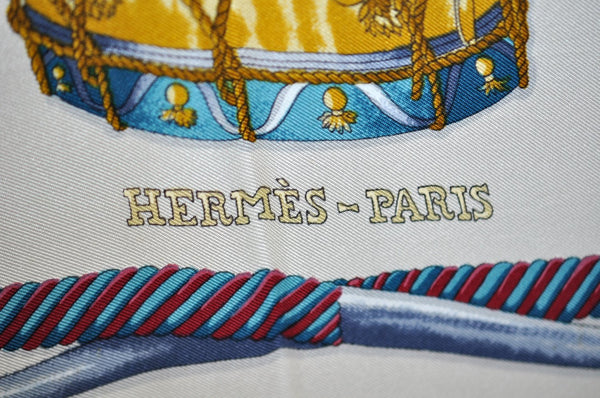 Authentic HERMES Carre 90 Scarf "LES TAMBOURS" Silk Navy Blue K9216