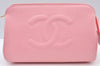 Authentic CHANEL Caviar Skin CC Logo Cosmetic Pouch Purse Pink Junk K9233