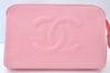 Authentic CHANEL Caviar Skin CC Logo Cosmetic Pouch Purse Pink Junk K9233