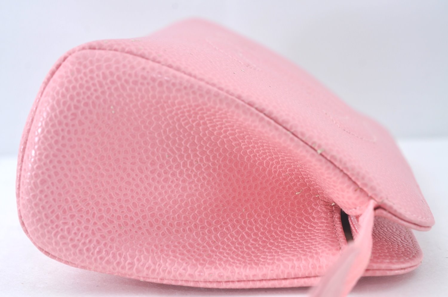Authentic CHANEL Caviar Skin CC Logo Cosmetic Pouch Purse Pink Junk K9233