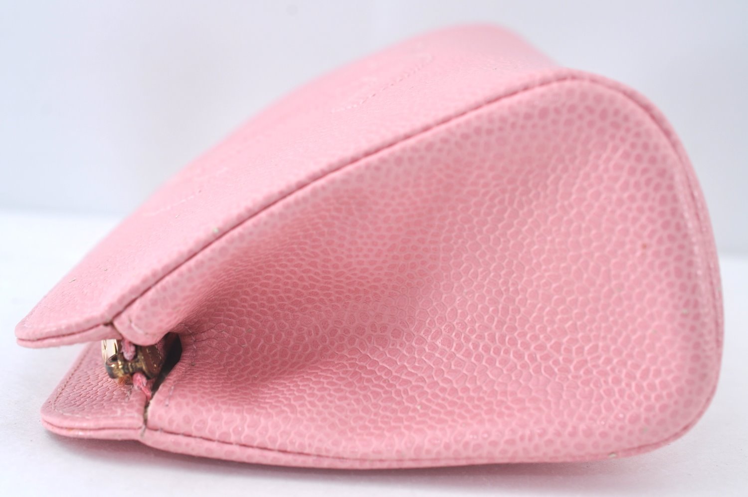 Authentic CHANEL Caviar Skin CC Logo Cosmetic Pouch Purse Pink Junk K9233