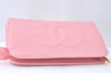 Authentic CHANEL Caviar Skin CC Logo Cosmetic Pouch Purse Pink Junk K9233