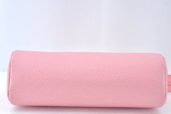 Authentic CHANEL Caviar Skin CC Logo Cosmetic Pouch Purse Pink Junk K9233