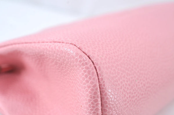 Authentic CHANEL Caviar Skin CC Logo Cosmetic Pouch Purse Pink Junk K9233