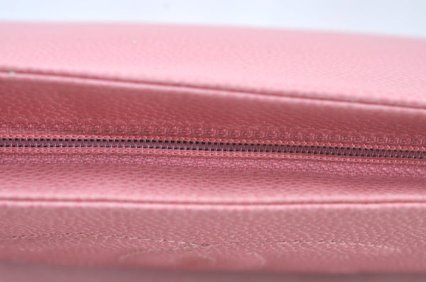 Authentic CHANEL Caviar Skin CC Logo Cosmetic Pouch Purse Pink Junk K9233