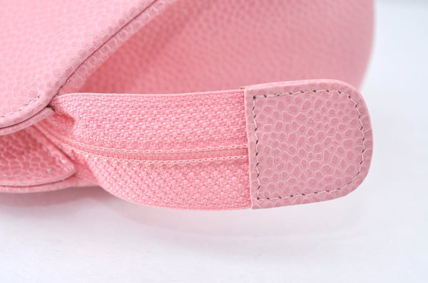 Authentic CHANEL Caviar Skin CC Logo Cosmetic Pouch Purse Pink Junk K9233