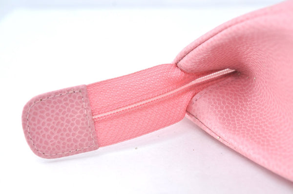 Authentic CHANEL Caviar Skin CC Logo Cosmetic Pouch Purse Pink Junk K9233