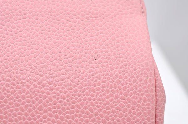 Authentic CHANEL Caviar Skin CC Logo Cosmetic Pouch Purse Pink Junk K9233