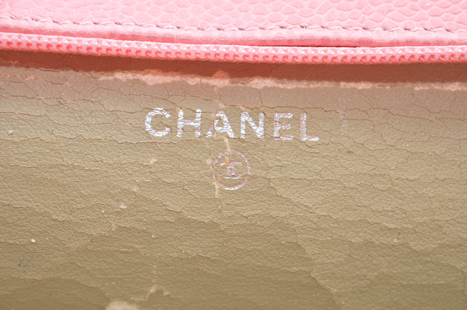 Authentic CHANEL Caviar Skin CC Logo Cosmetic Pouch Purse Pink Junk K9233