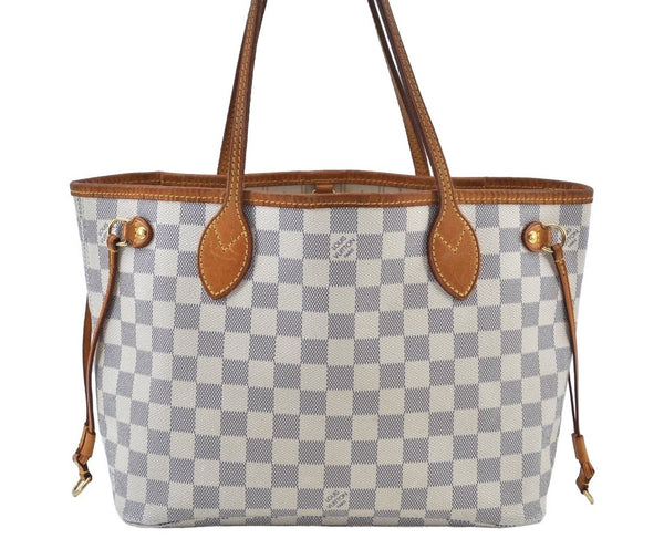 Authentic Louis Vuitton Damier Azur Neverfull PM Tote Bag N51110 LV K9239