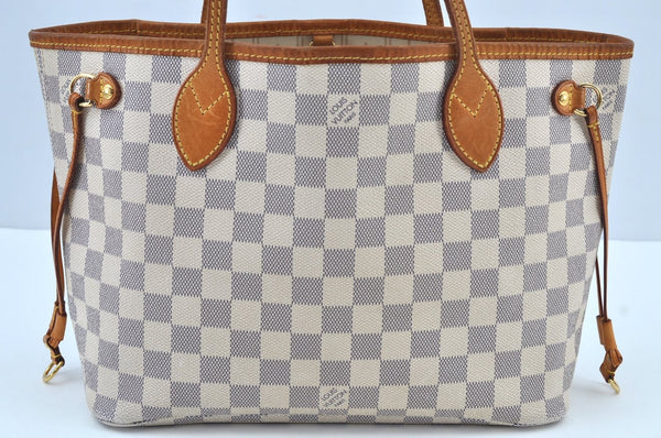 Authentic Louis Vuitton Damier Azur Neverfull PM Tote Bag N51110 LV K9239