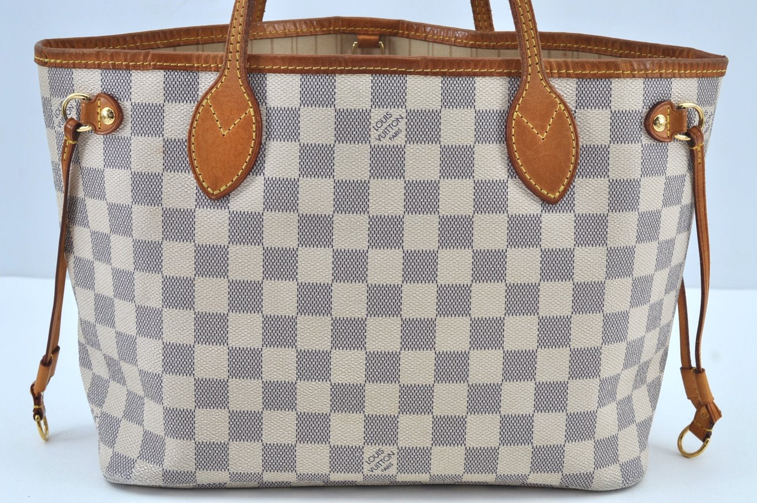 Authentic Louis Vuitton Damier Azur Neverfull PM Tote Bag N51110 LV K9239