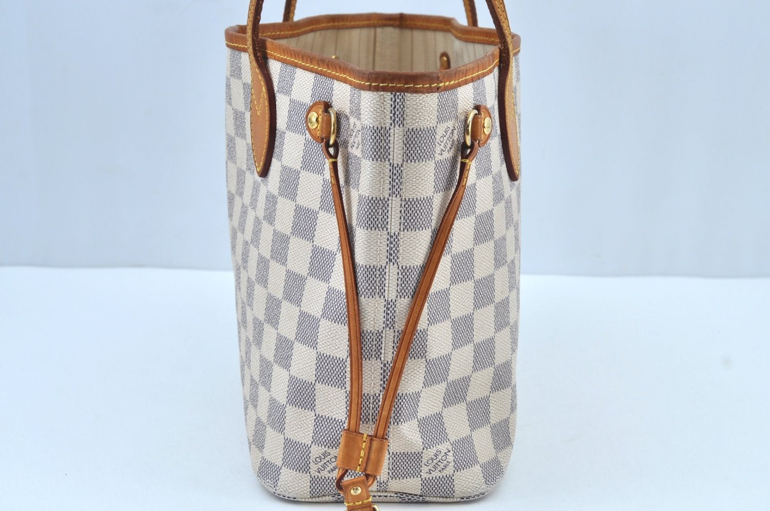 Authentic Louis Vuitton Damier Azur Neverfull PM Tote Bag N51110 LV K9239