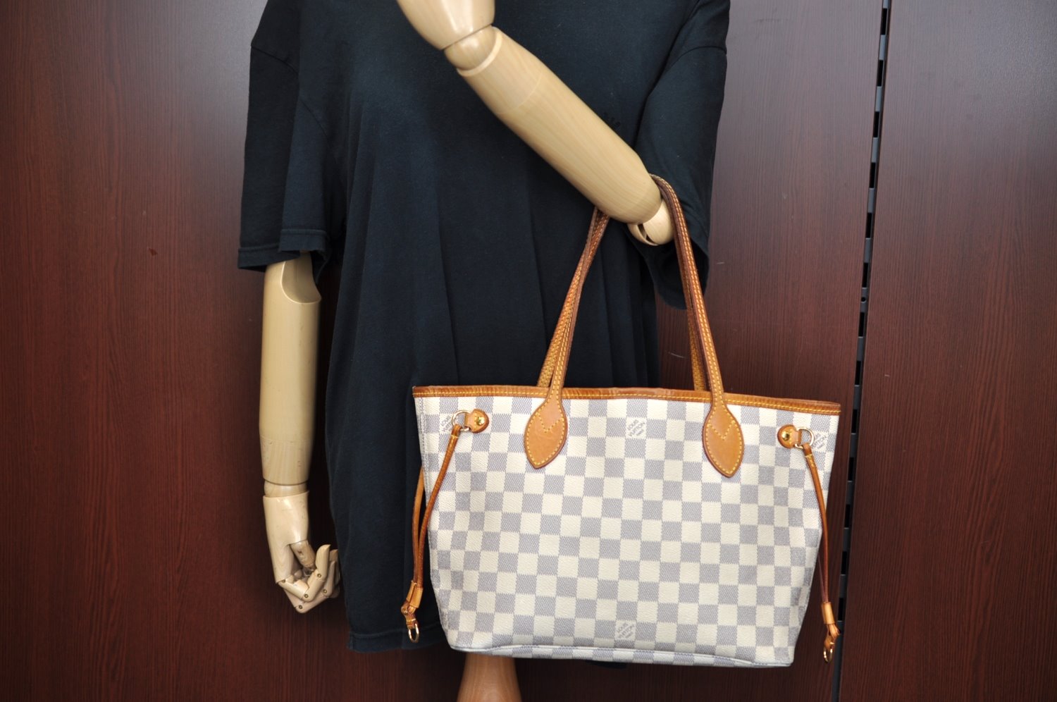 Authentic Louis Vuitton Damier Azur Neverfull PM Tote Bag N51110 LV K9239