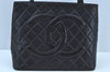 Authentic CHANEL Calf Skin Medallion CC Logo Shoulder Tote Bag Black K9242