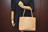 Authentic CHANEL Caviar Skin Medallion Shoulder Tote Bag Beige Junk K9243