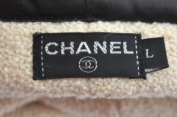 Authentic CHANEL Vintage Beret Hat Wool Size L 20.9" White CC Logo K9246