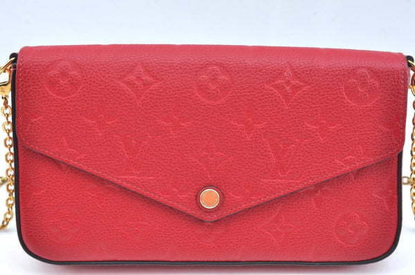 Auth Louis Vuitton Monogram Empreinte Pochette Felice Shoulder Bag Red LV K9265