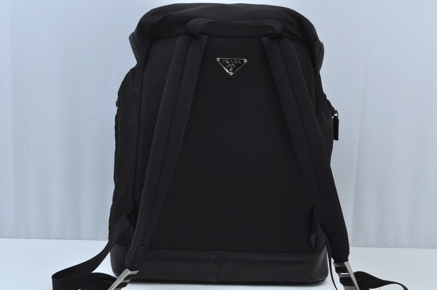 Authentic PRADA Vintage Nylon Tessuto Saffiano Leather Backpack Black K9273