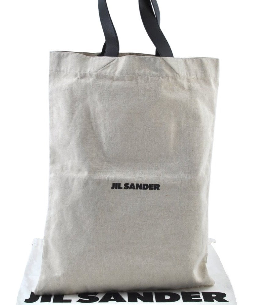 Authentic JIL SANDER Vintage Travel Shoulder Tote Bag Canvas Leather White K9290