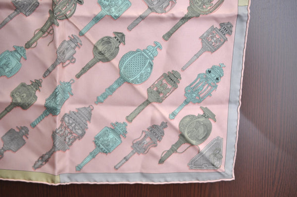 Authentic HERMES Petit Carre 40 Scarf Handkerchief "LANTERNES" Silk Pink K9378