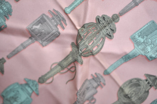 Authentic HERMES Petit Carre 40 Scarf Handkerchief "LANTERNES" Silk Pink K9378