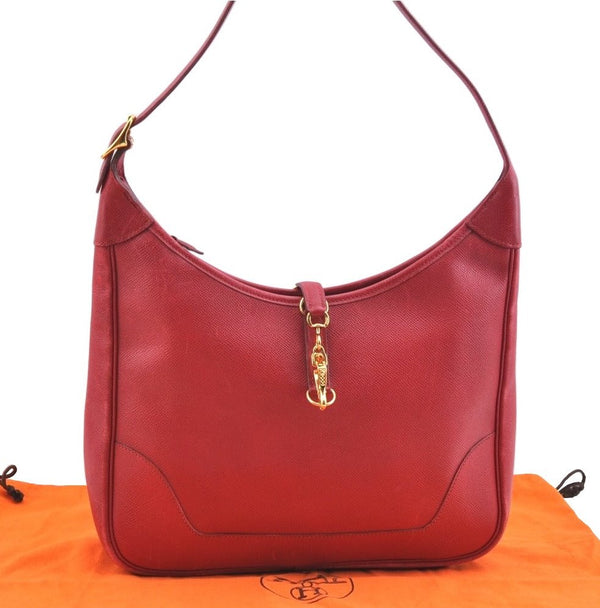 Authentic HERMES Trim 31 Shoulder Hand Bag Purse Leather Red K9411