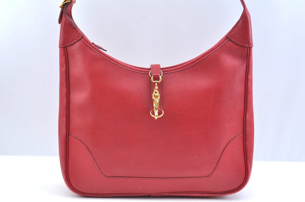 Authentic HERMES Trim 31 Shoulder Hand Bag Purse Leather Red K9411