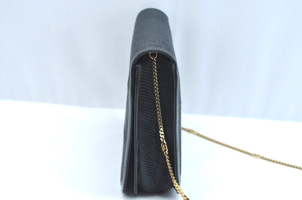 Authentic GUCCI Chain Shoulder Cross Bag Purse Straw Enamel Black K9426