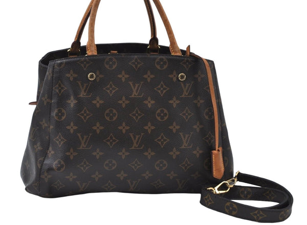 Authentic Louis Vuitton Monogram Montaigne MM 2Way Hand Bag M41056 LV K9430