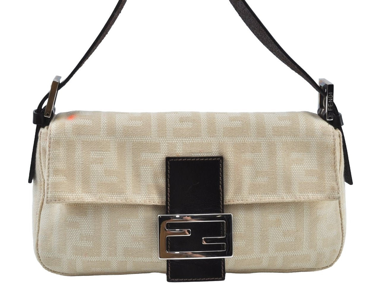 Auth FENDI Zucca Mamma Baguette Shoulder Bag Canvas Leather Beige K9476