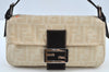 Auth FENDI Zucca Mamma Baguette Shoulder Bag Canvas Leather Beige K9476