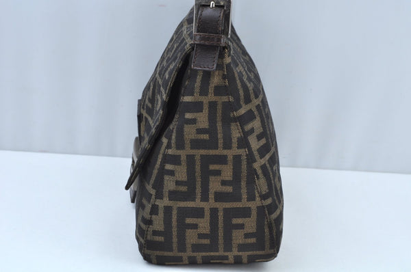 Auth FENDI Zucca Mamma Baguette Shoulder Bag Canvas Leather Brown K9478